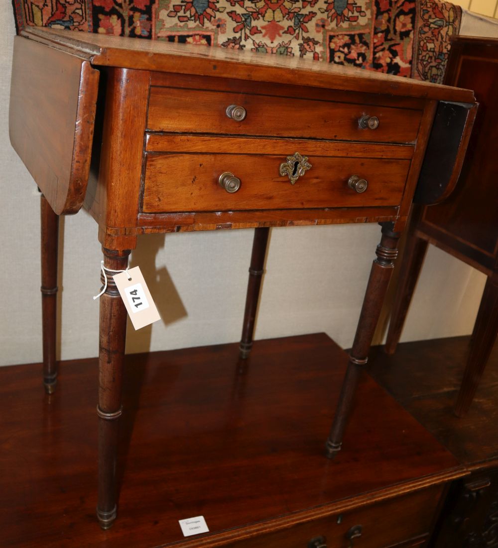 A late George III mahogany work table, W.57cm, D.46cm, H.69cm